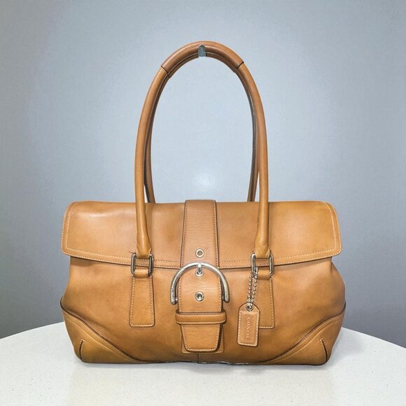 Coach Handbags - VTG Coach Soho Hampton Buckle Flap Satchel 9550 Tan Leather Nickel Y2K Bag